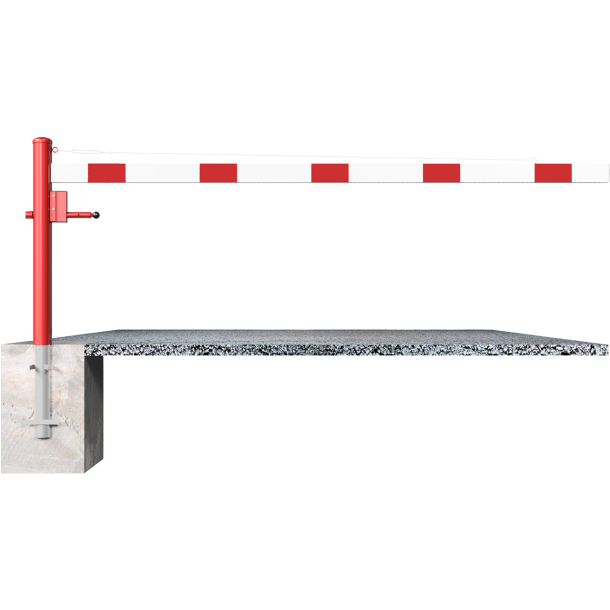 Swing barrier | with pull rope reinforcement | for casting in concrete, hot-dip galvanized and white coated with red reflecting stripes | Barrier arm length: 2500 mm | with Euro profile cylinder lock